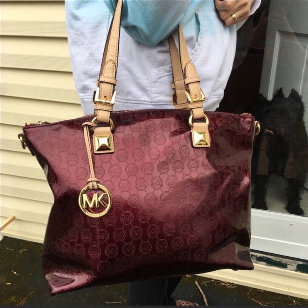 Large Bordeaux Michael Kors Jet Set Satchel
